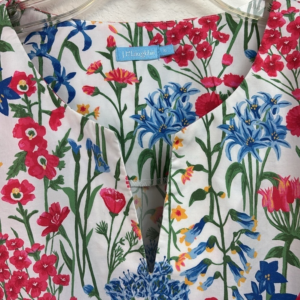 J. McLaughlin spring floral cotton pull on dress, drawstring waist long sleeves - Picture 9 of 12